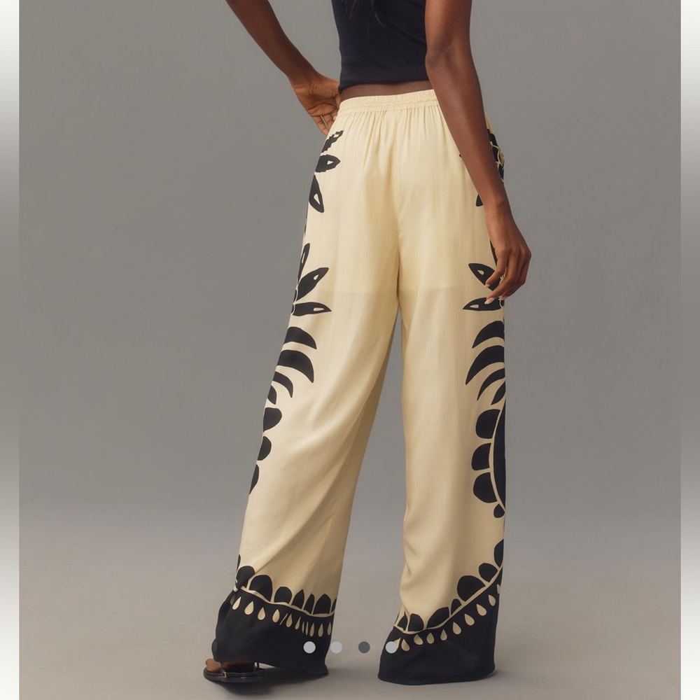Farm Rio NWT fun S, or S petite wide leg lined pants, pockets, beaded tassels - Picture 9 of 16